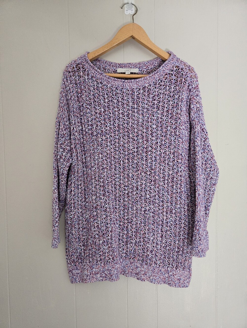 Loft Crewneck Sweater 100% Cotton Red White Blue Nautical Beachy Patriotic L